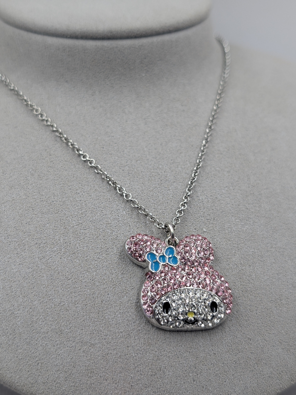 Sanrio My Melody Pink Pavé Crystal Necklace Blue Bow Kawaii | M326